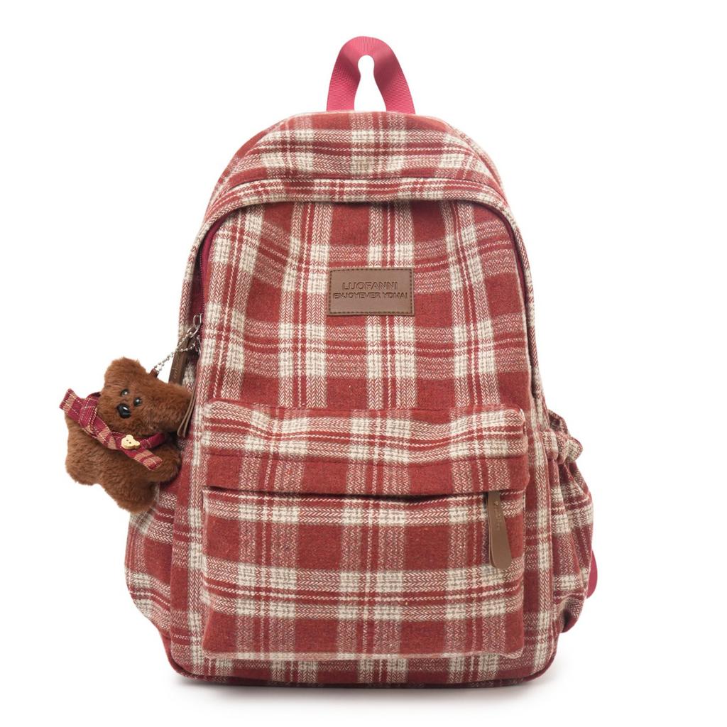 Zaino atmosfera coreana zaino scolastico in lana autunno e inverno zaino a quadri retrò letterario zaino per studente universitario femminile zaino per la classe