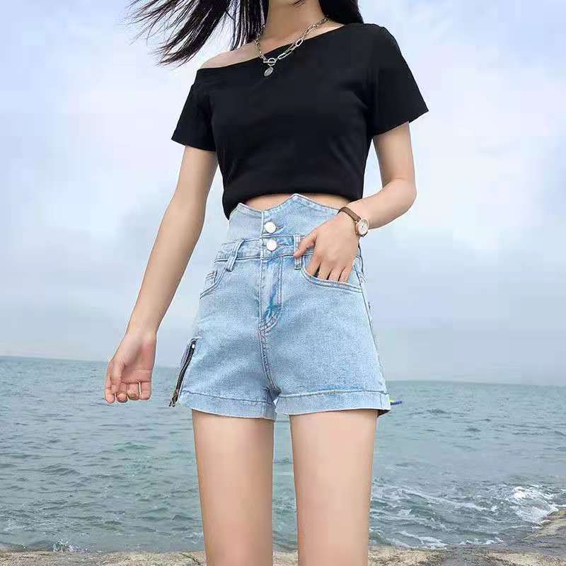 Cowboy Shorts for Women Summer High Waisted A-line Slit Zipper Trendy Outerwear Wide Leg Shorts