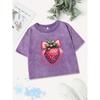 Summer Cotton Crop Tops Womens I Love You Very Much, Strawberry Prints Washed T-Shirt Regular Fit Tees Y2K Clothes