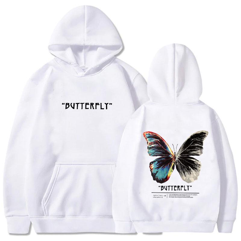 

2021 Мужская Хип-хоп Уличная Мода Цвет Бабочка Толстовки Свитшоты Харадзюку Оверсайз Зима Осень Мужские/женские Черные Толстовки S