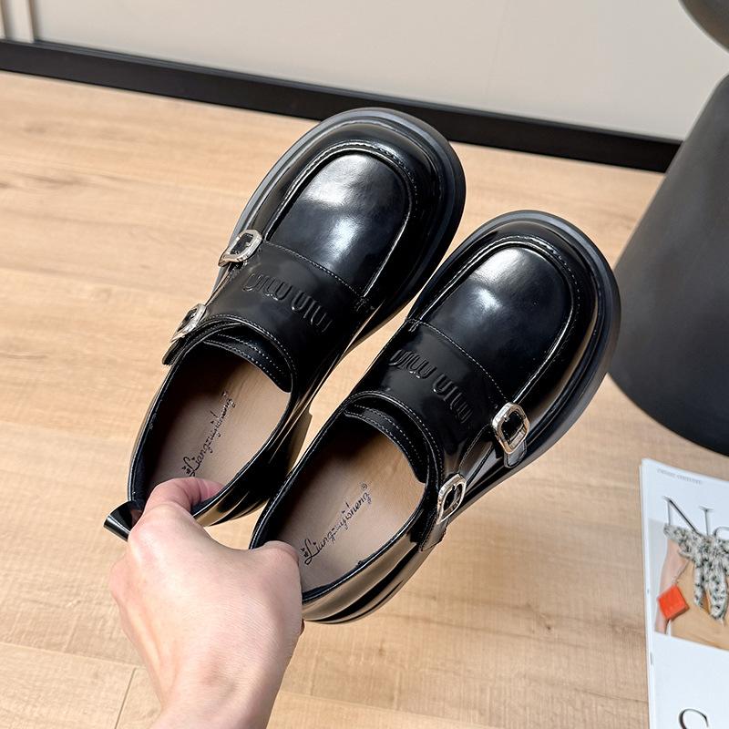 

Stuiole Amiu double buckle with round head velvet platform loafer small leather shoes single shoes women 35 чёрный