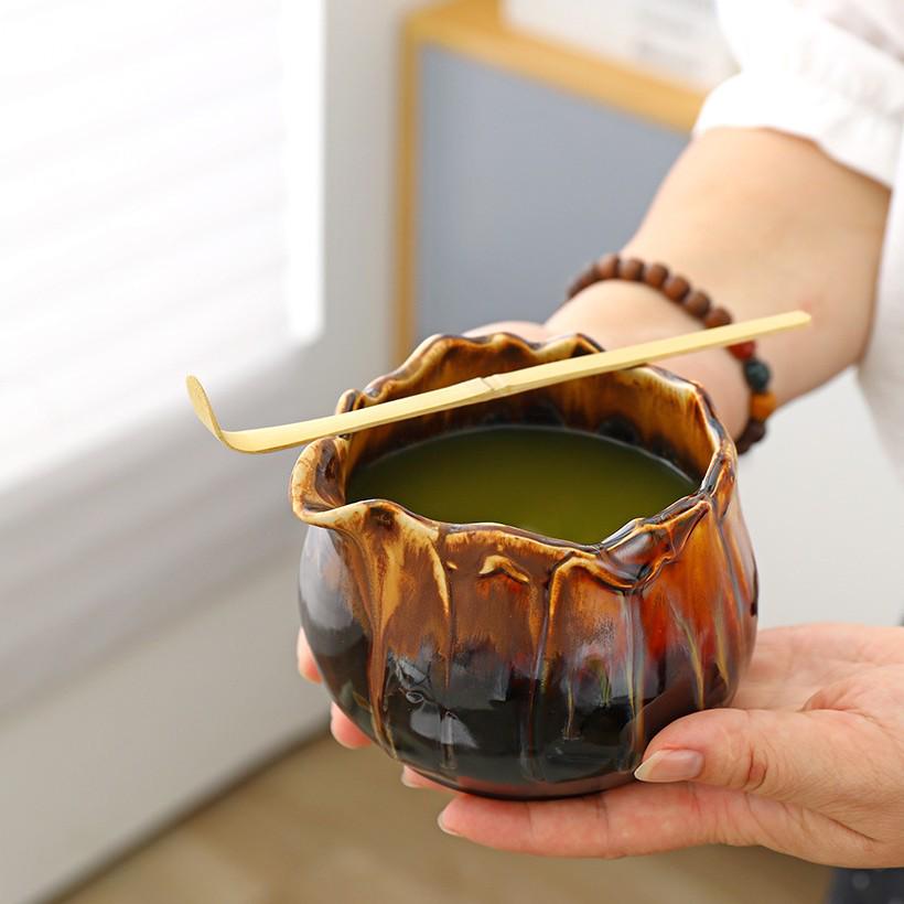 Ceramic Japanese Matcha Tea Ceremony Set with Hundred-Pronged Whisk, Holder, and Brush