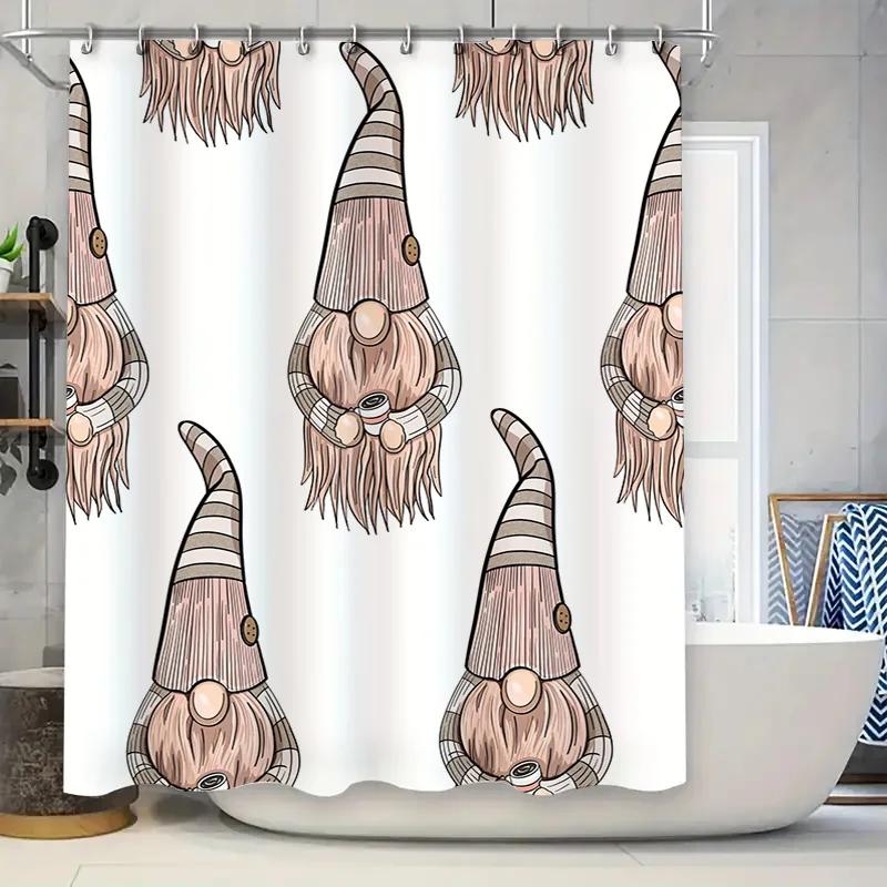 

Gnome Shower Curtain Cartoon Nordic Style Gnomes Print Bath Decor For Kids Bathroom, 3D Waterproof Fabric Liner In White W60H190(CM)-1 Pcs