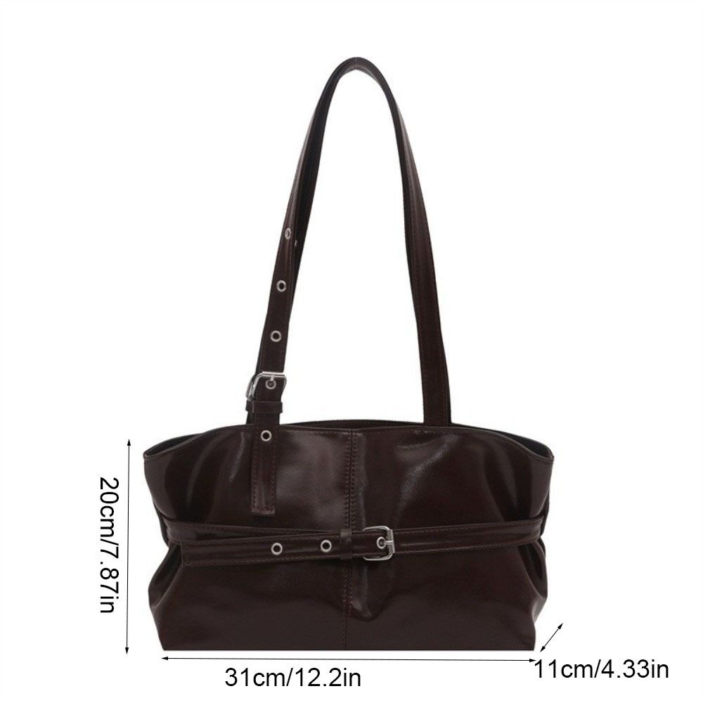 Korean Style Underarm Bag PU Leather Bowling Bag Fashion Retro Shoulder Bag  Women