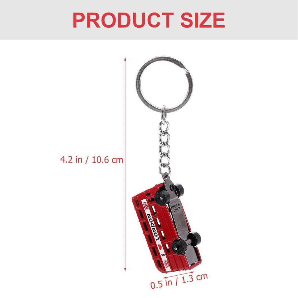 HOLIDYOYO Set of 4 Bus Model Keychains, Alloy London Telephone Booth and Double-Decker Bus Bag Charms, Unisex Keychain Pendants, 4.17" x 0.91" x 0.51"