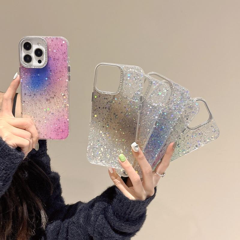 Luxury Bling Glitter Sequins Colorful Clear Case for iPhone 16 15 14 Plus 13 12 Pro Max 11 Shining Shockproof Tpu Bumper Cover
