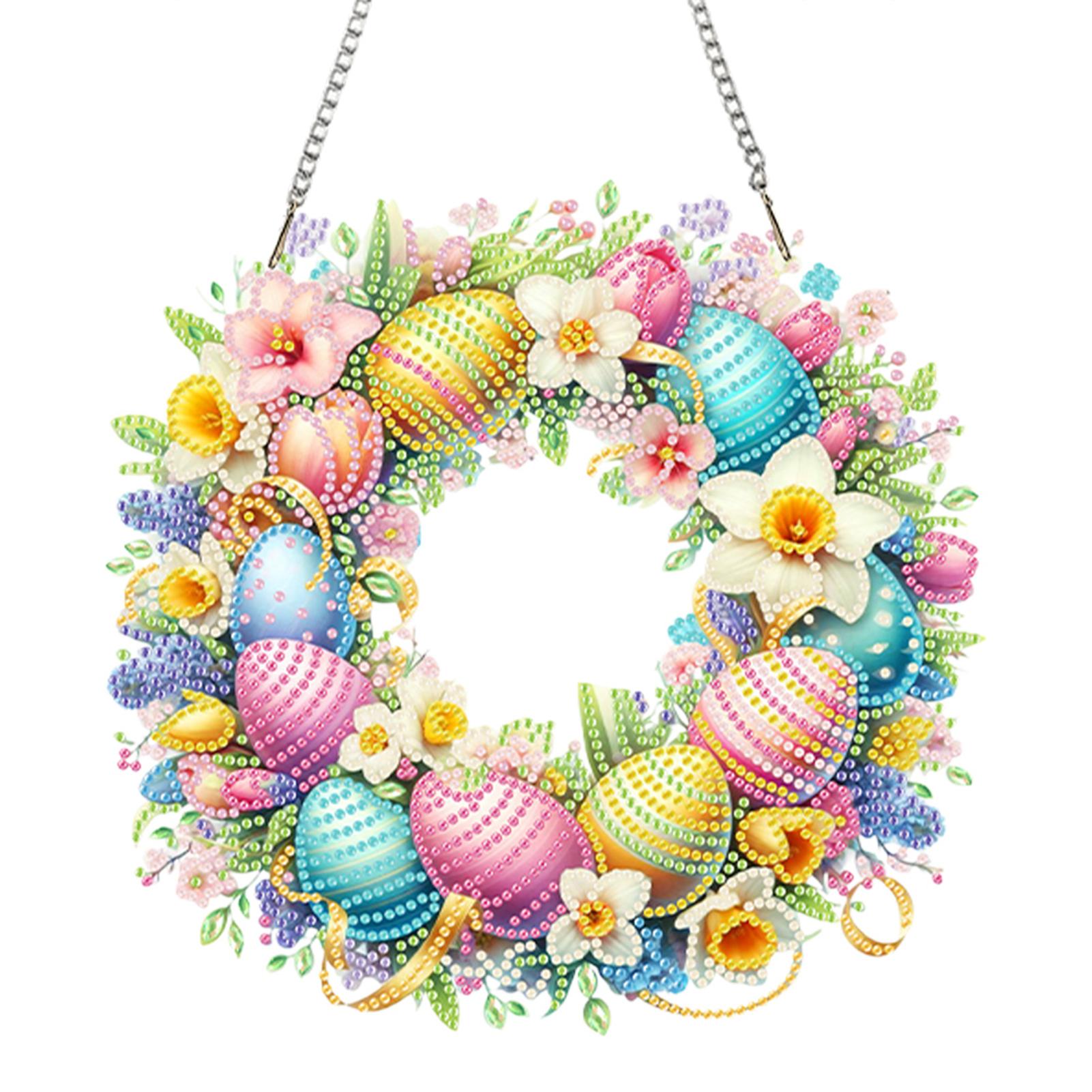 

Acrylic Special Shape Easter Egg Wreath 5D DIY Diamond Painting Dots Pendant Diamond Painting Ornaments for Garden Window Decor