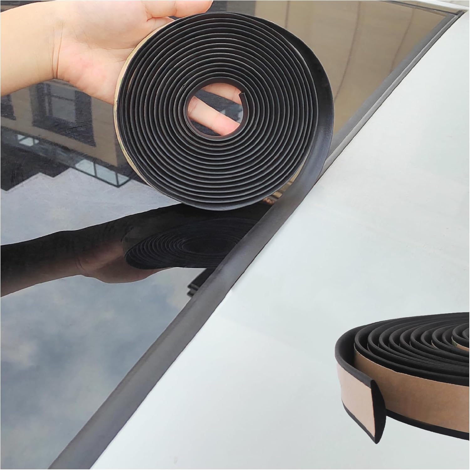 Car Windshield Seal Strip,Flexible Rubber Seal Strip Sunroof Sealing Strip,Multifunctional Car Weather Stripping for Front & Rear Windshield,Small 16.4Ft