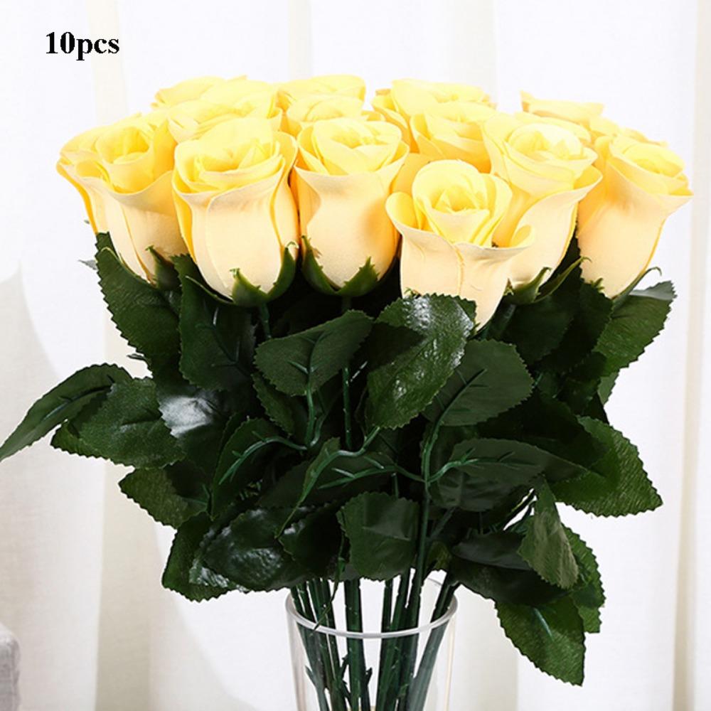 

10 Heads Real Happy Flower 10 Colors Photography Photo Gift Natural Simulated Rose Mini Rose Flowers Decorative Home Decorative светло-желтого