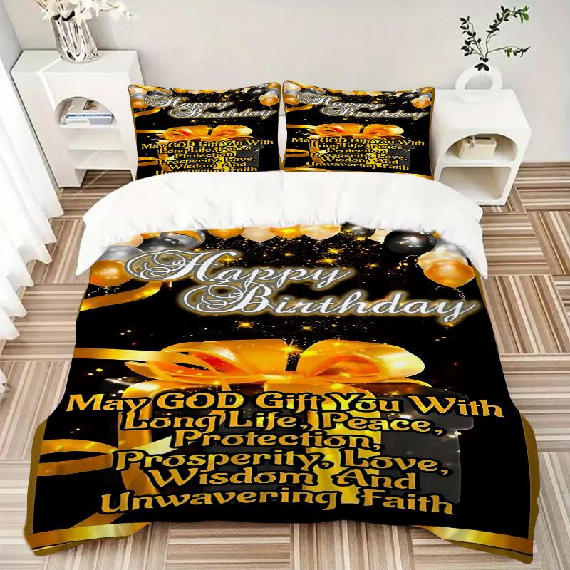 3pcs Birthday Wishes Duvet Cover Set - Machine Washable, Includes 1 Cover and 2 Pillowcases, No Core Included yy251013112