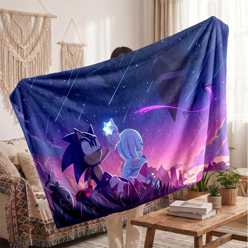 Sonic the Hedgehog Printed Flannel Blanket, Skin Friendly Warm Throw for Indoor Couch Bed Daily Use
