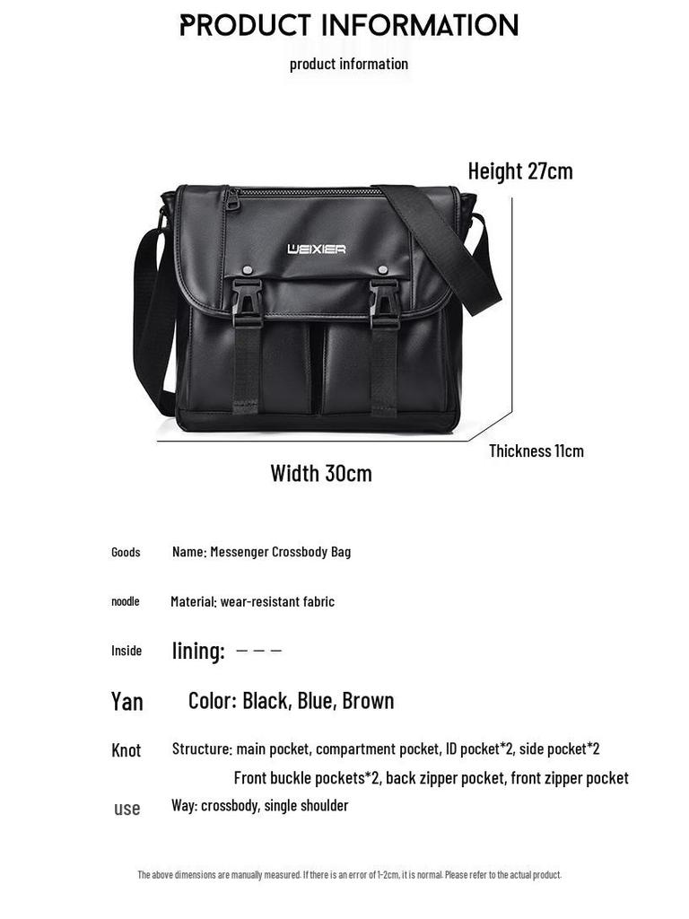 Business Casual Men's Large Capacity Wear-Resistant PU Splash-Proof Messenger Shoulder Bag