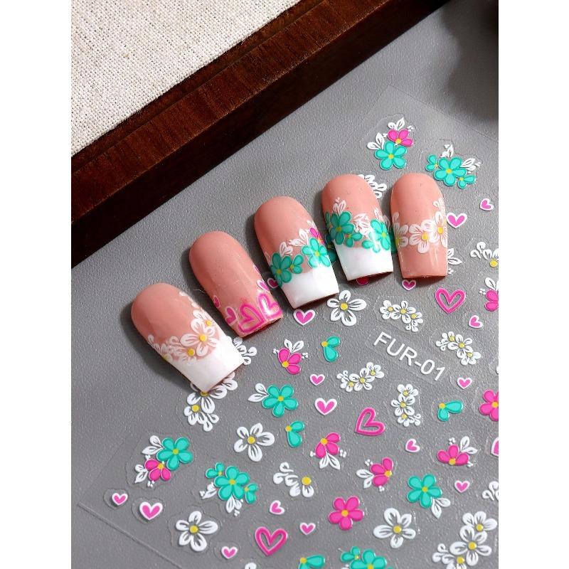 1pcs Colorful 3D Floral Nail Art Sticker Self-Adhesive Flower Decals For DIY Manicure, Home Or Salon Decoration, For Women Girls Nail Art Supplies