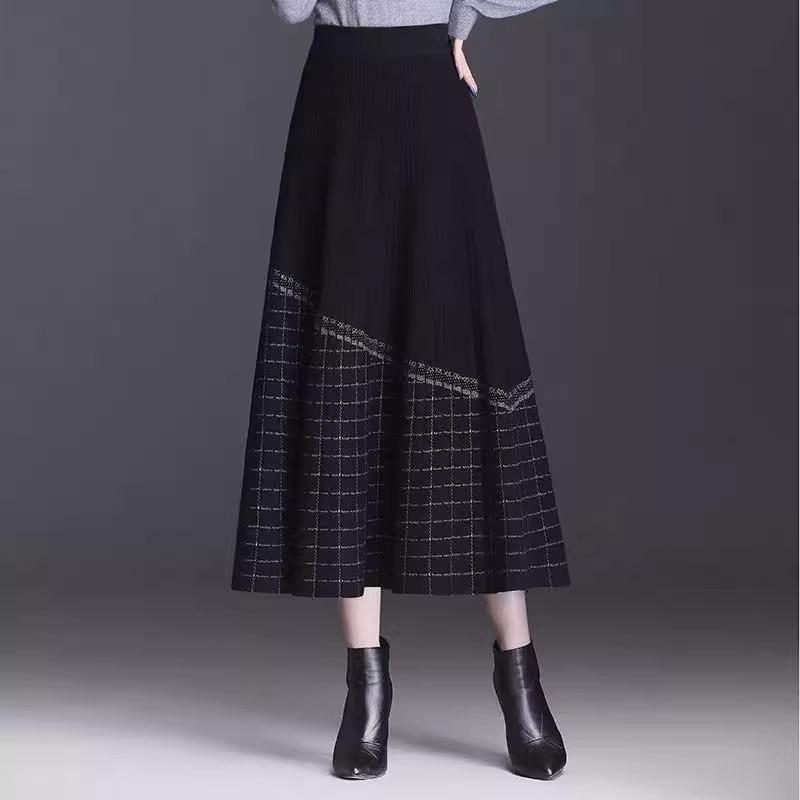 

Женская плиссированная миди-юбка А-силуэта с высокой талией - Плотный расклешенный стиль для весны, осени и зимы 2025. XXL