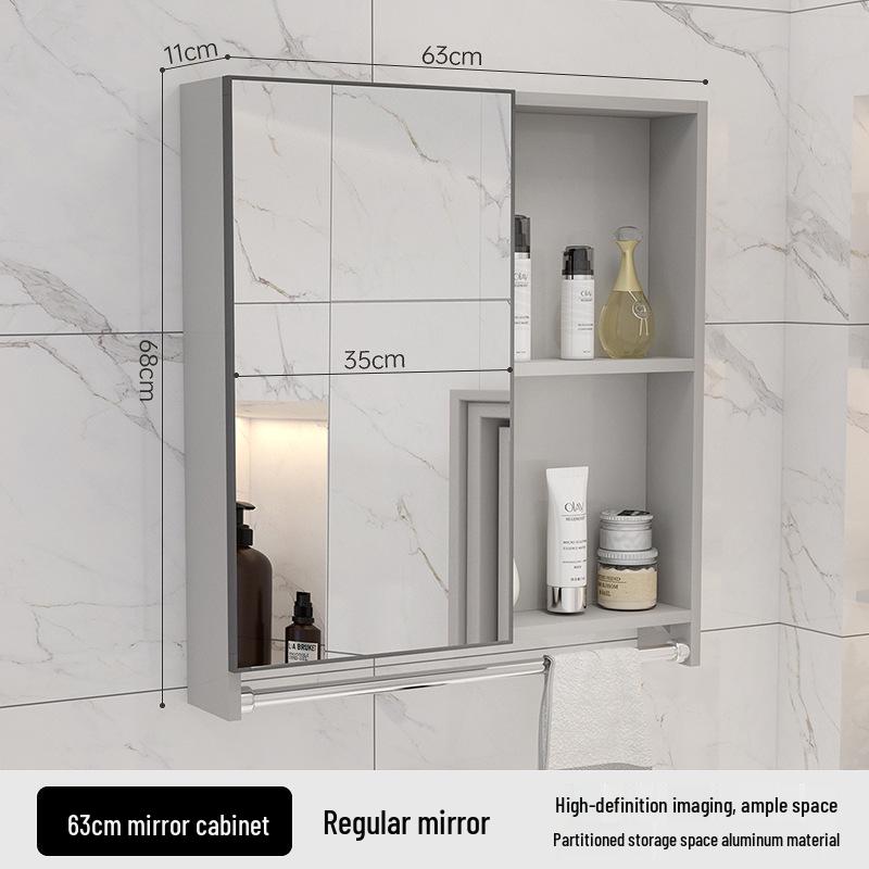 40cm x 50cm Space Aluminum Smart Mirror Cabinet with Lights & Defogging, Punch-Free Wall-Mounted for Small Bathrooms