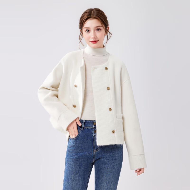 Qiushe Yiren Women's Elegant Short 100% Wool Double-sided Coat