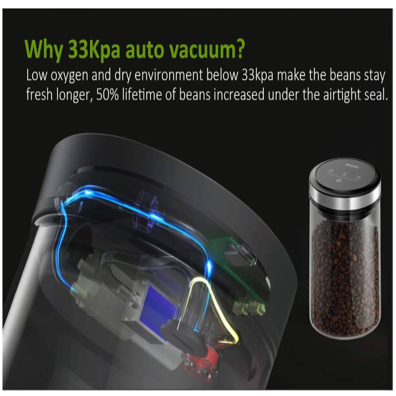 Automatisk Vakuum Kaffebeholder Vakuum Matoppbevaringsbeholder Gjennomsiktig Matlagring Fuktsikker Luftuttrekk Lufttett