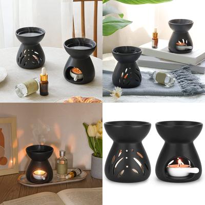 Black Ceramics Aromas Diffuser Wax Melt Burners Oil Warmer Tealight Candle Holder for Relaxation In Bedroom or Studios