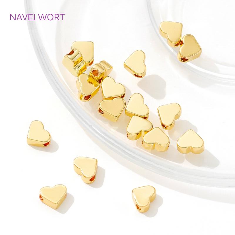 18K Real Gold Plated Brass Heart Shape Spacer Beads For Bracelets Making,Separators For Beads,DIY Beading Jewelry Accessories