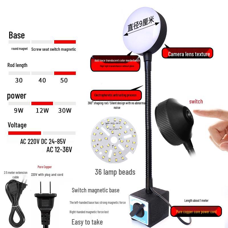 LED Work Light with Magnetic Base for Machine Tools - 220V, 24V