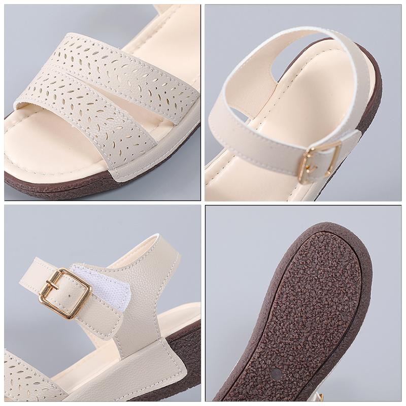 Chaussures à talons compensés et plats pour femmes, avec boucle, plateforme, en cuir de vache, pantoufles d'été décontractées, sandales pour femmes