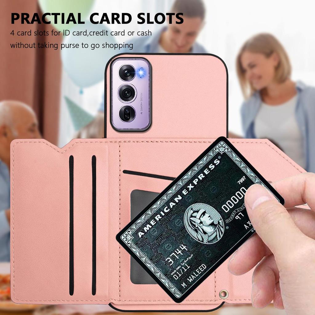 For Oppo Reno12 Pro 5G (Global) Case Card Holder Kickstand Skin-Touch Phone Cover with Wrist Strap