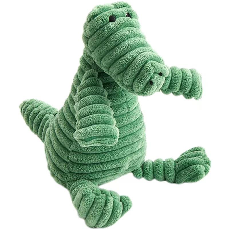 Corduroy Green Crocodile Plush Dog Toy, Squeaky Stuffed Animal Chew Toy for Small Medium Dogs, Interactive Pet Play Gift зелёный