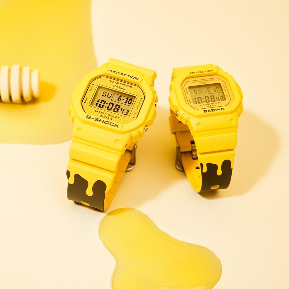 Casio Square Honey Jar Gift Box Special Back Engraved Watch Electronic Movement Resin Strap Unisex Watches Yellow SLV-22B-9PFH