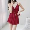 Sexy Pajamas Women's Summer French Girl Lace-up Shorts Two-piece Set Ice Silk Pure Desire Temptation Suspender Thin Set