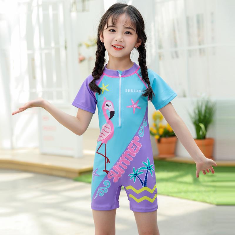 Girls' One-Piece Swimsuit 2024: New Style Boxer Design for Middle and Older Children