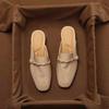 Fashion French Style Slimming Soft Leather Mule Sandals Women Mid Heel Chunky Heel Summer Slip On Shoes