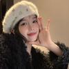 2025 original handmade rhinestone rabbit fur beret female season showing face small plush painter hat white hat