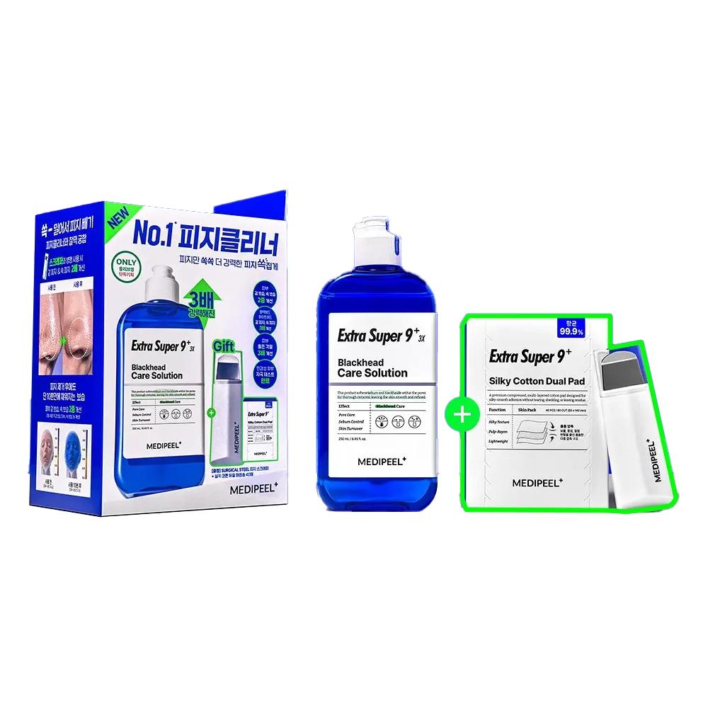 MEDI-PEEL Extra Super 9 Plus 3X Blackhead Care Solution Set 250ml + Scraper + Cotton Pads (40 pcs)