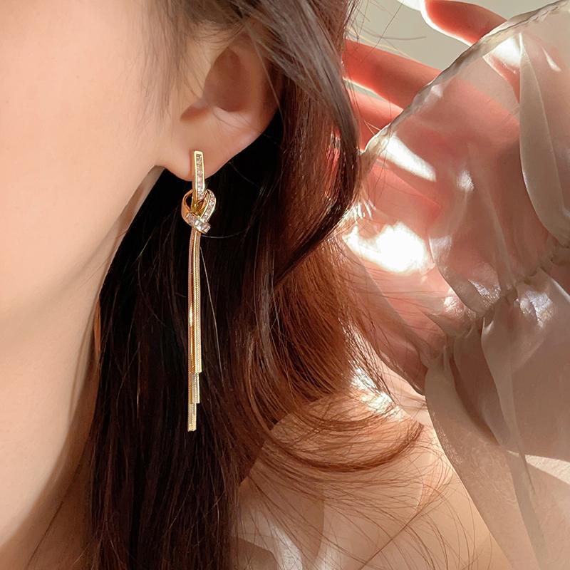 Luxury Long Tassel Dangle Zircon Drop Earrings for Women Gold Color Metal Snake Bone Earrings Christmas Jewelry Party Gifts