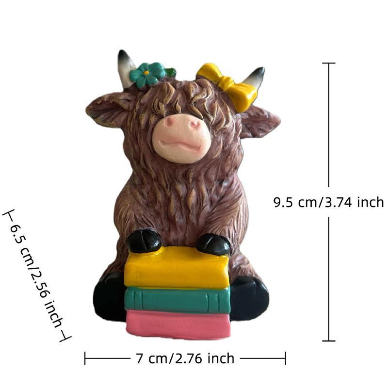 

1PC Resin Highland Cow Decoration, Reading Cow Figurine Desk Decoration, Decorative Cow Statue, Home Desk Ornament