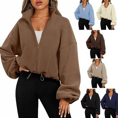 2025 European & American Women's Fleece-Lined Stand-Up Collar Sports Jacket