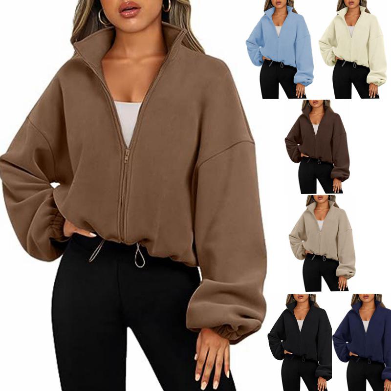 2025 European & American Women's Fleece-Lined Stand-Up Collar Sports Jacket