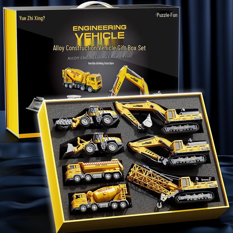 Beiges Alloy Excavator Set: Engineering Vehicle Model Toy with Bulldozer for Boys, Kids' Birthday Gift