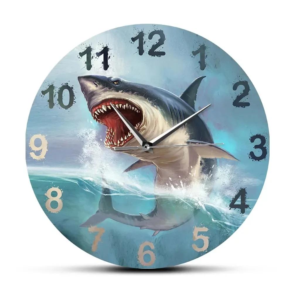 

Hungry Great White Shark Wall Clock For Kids Room Sea Lift Art Home Décor Ocean Animal Aquarium Silent Non Ticking Wall A7F1O8