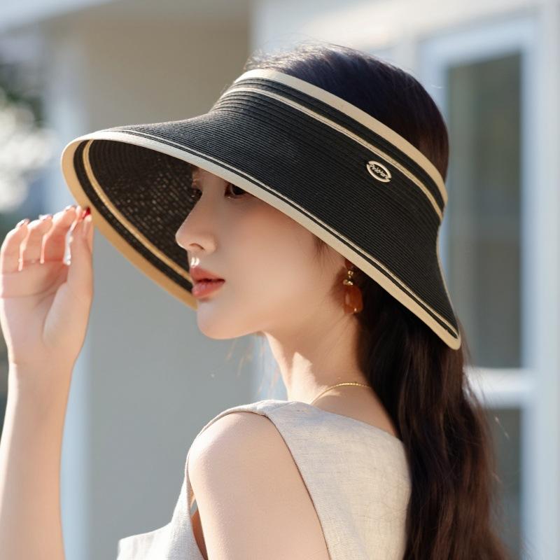 Damen Faltbarer Sonnenhut mit offenem Oberteil für Reisen im Freien, Sonnenschutz und UV-Beweis Strohhut zur Gesichtsbetonung, Kleiner Sonnenhut