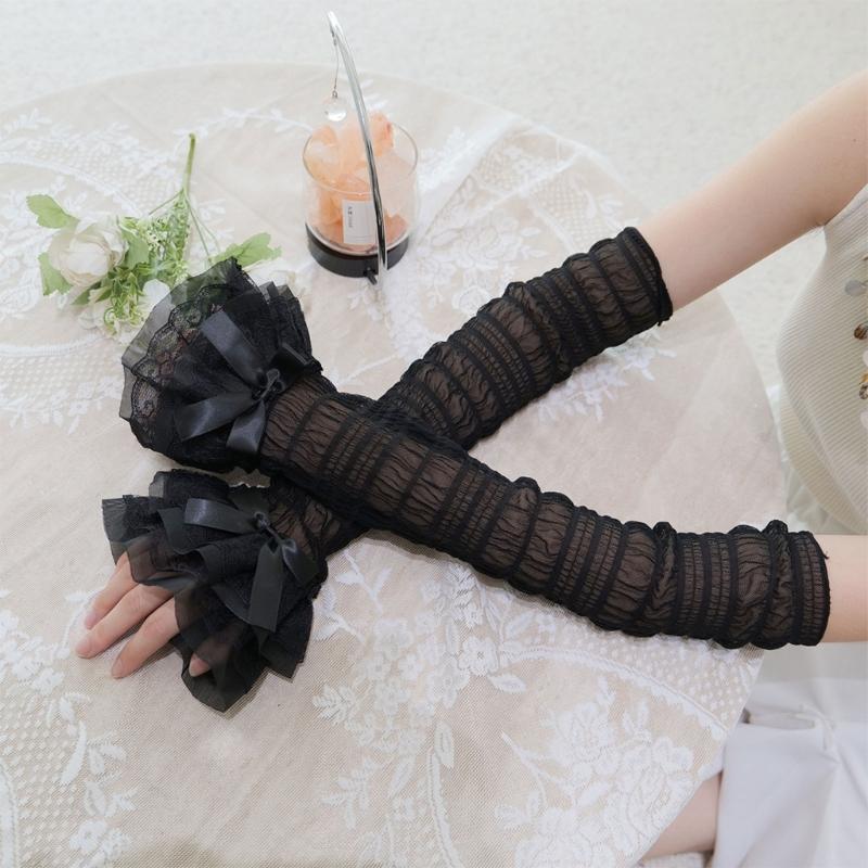 Elegant Bows Arm Sleeves Women Lace Fingerless Gloves Cosplay Costume Accessories for Women and Girls