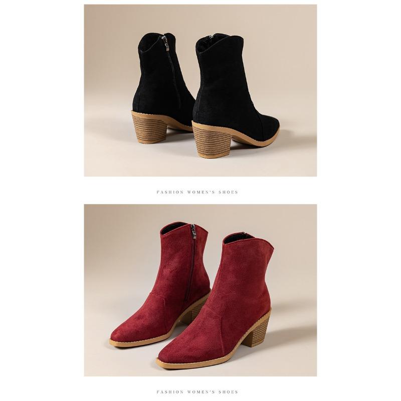 Fleece Warm Mid-heel Booties 2025 Winter New Plus-size Chunky Heel Side Zipper Martin Boots