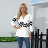 Women's Stand Collar 3/4 Sleeve Printed Top T-shirt