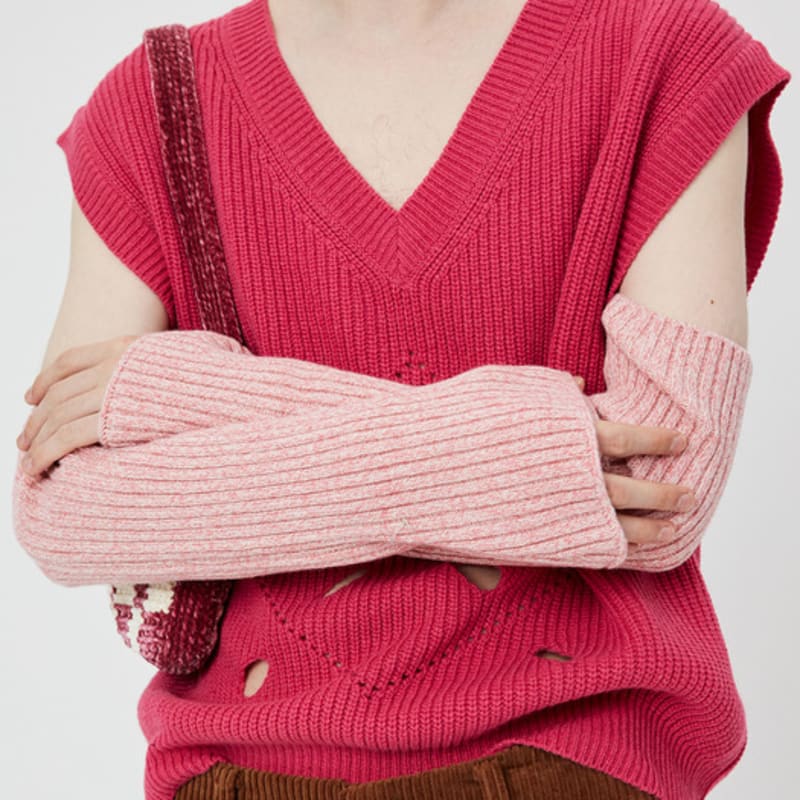 MOONSUN 2-Way Lambswool Ribbed Warmer / Melange Pink