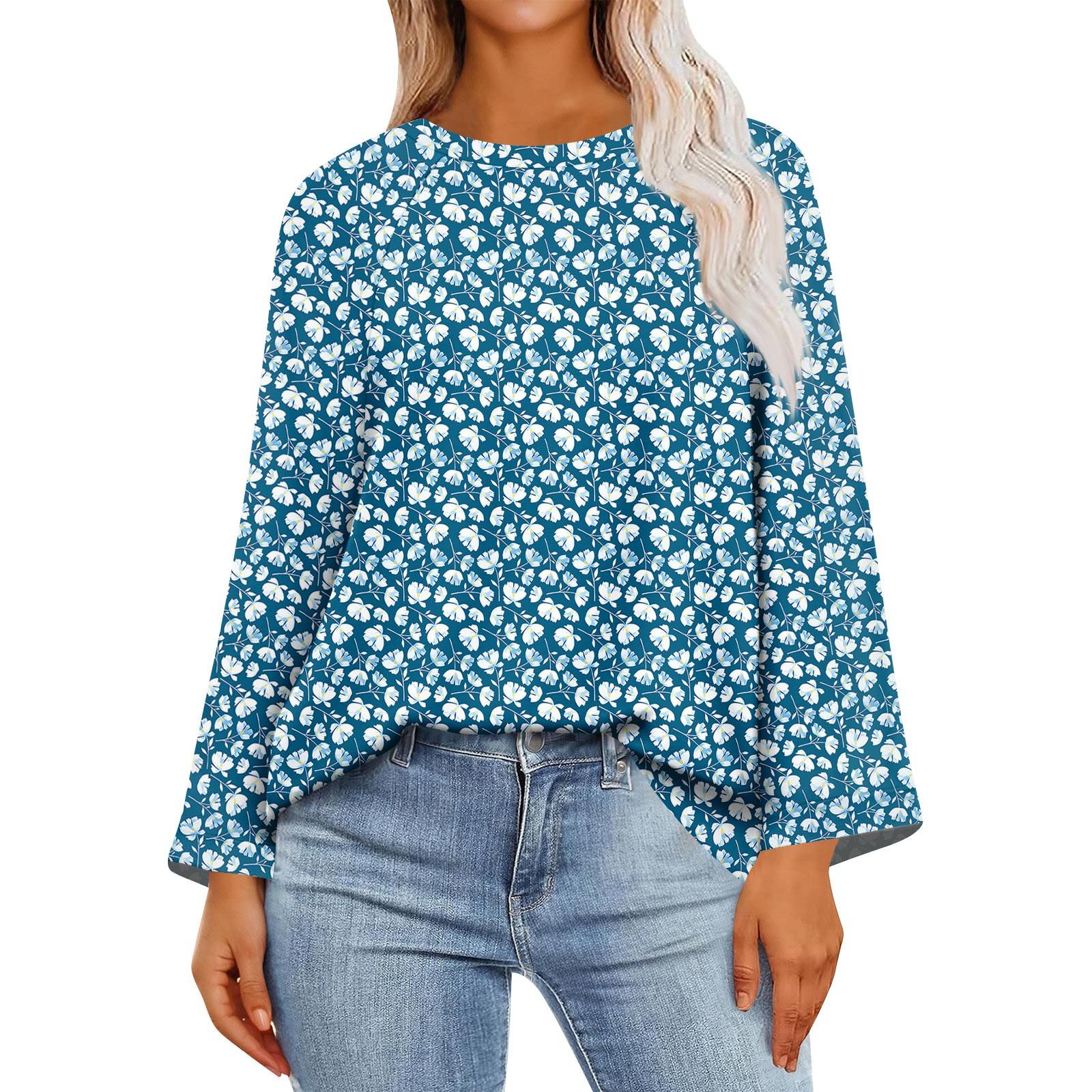 

Women s Long Sleeve Shirts Graphic Tees Casual Basic Tops Pullovers M синій