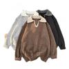 Unisex Oversized Thick Knit Polo Collar Sweater Winter Warm Casual Top In Brown Gray Black