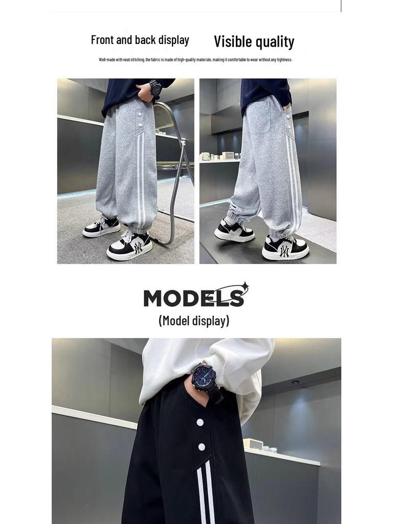 Boys' Autumn/Winter Casual Wide-Leg Sweatpants with Velvet - 2025 New Style