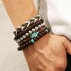 5-piece Bohemian Sea Turtle Vintage Wooden Shell Wax Rope Woven Bracelet Set