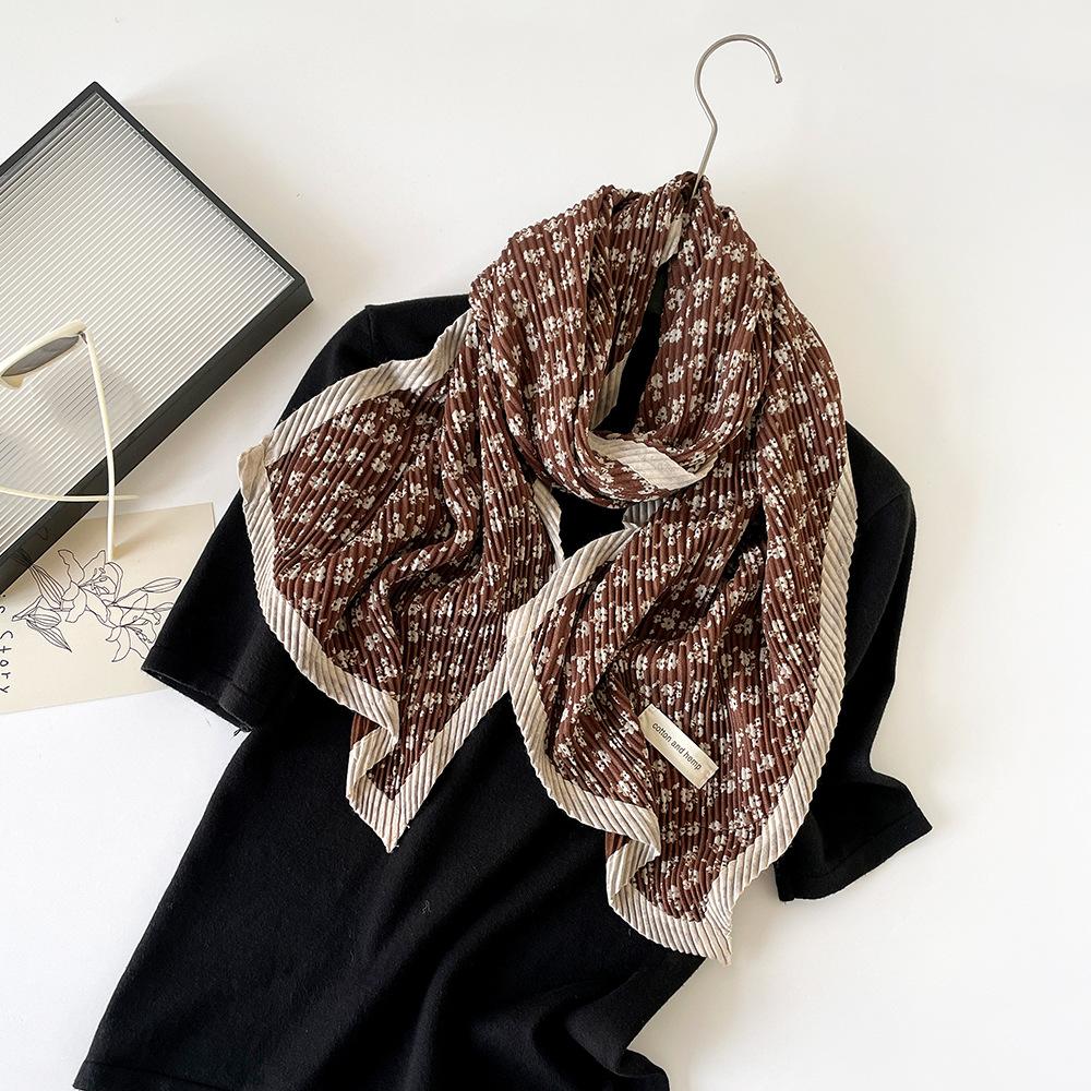 

Ретро мода универсальный шарф двухслойный мятый шарф для девочек с принтом имитация хлопка и льна шаль накидка 162*40cm