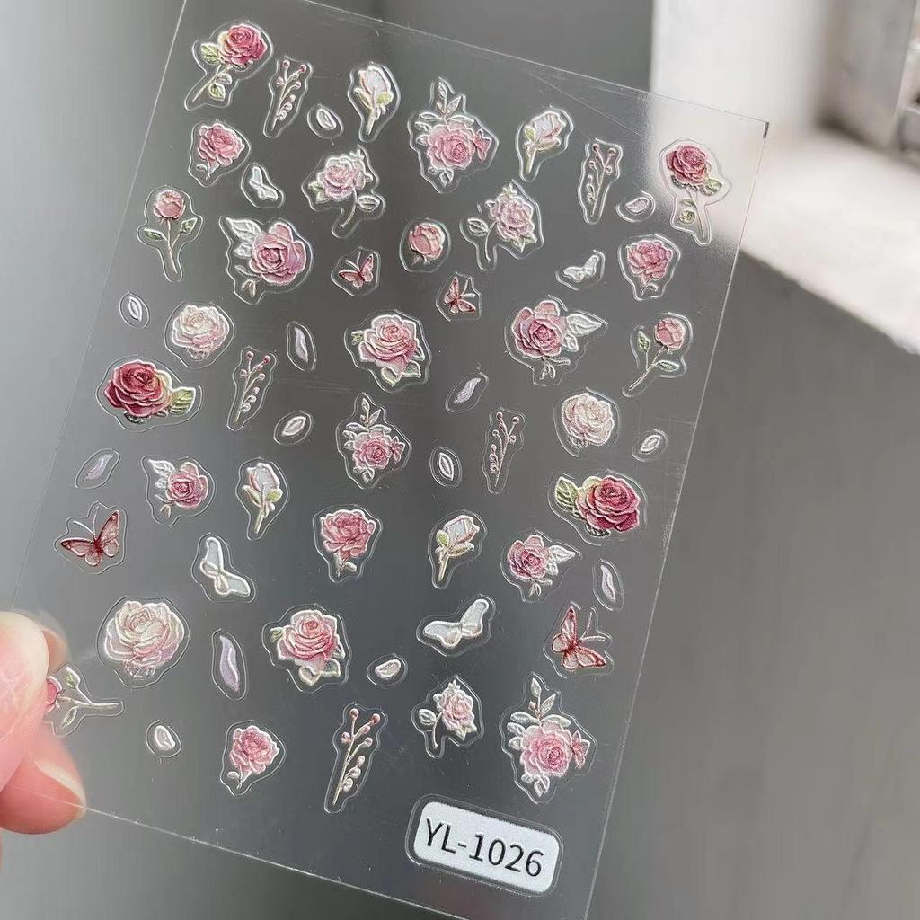 New 3D Embossed Camellia Pearl Nail Art Stickers – Waterproof Floral Decals
